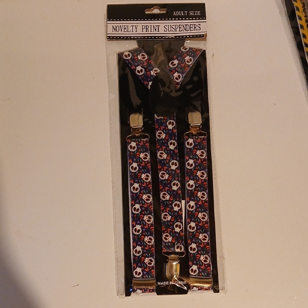 Novelty Print Suspenders - Blue and Red